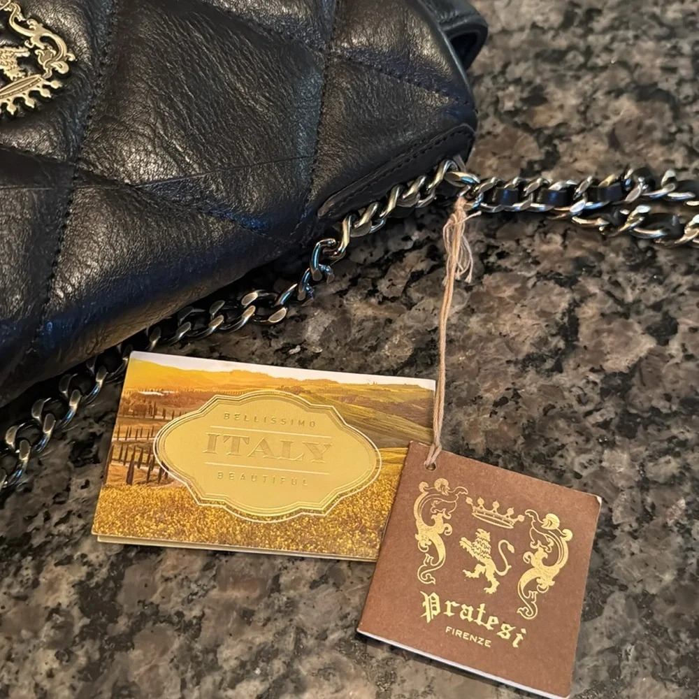 Pratesi Firenze Italian quilted black leather should bag NWT - Picture 12 of 15